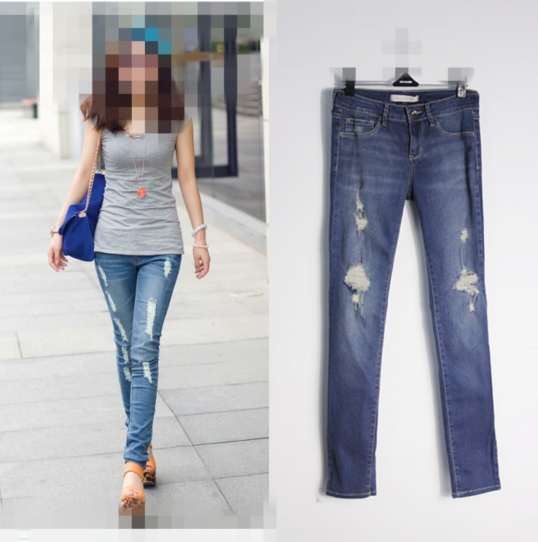 N z2012 spring and autumn fashion pants slim elastic water wash distrressed jeans pencil pants skinny pants