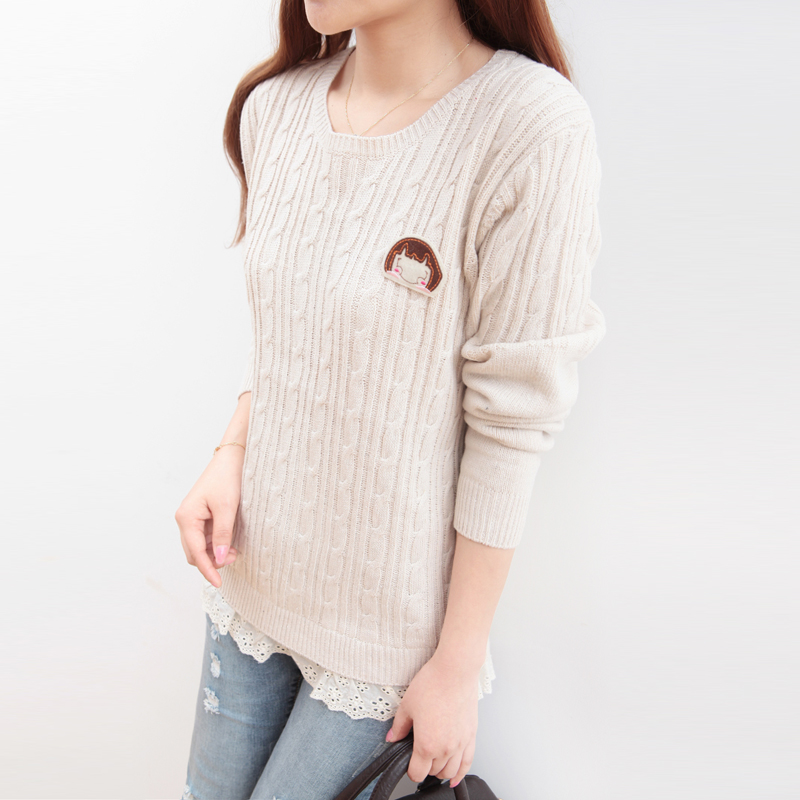 N20010 spring 2013 female sweet lace sweep twisted small behind the bow sweater