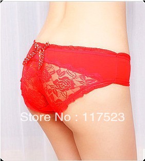 N2039 ass women's underwear hollow transparent lace panties with bow