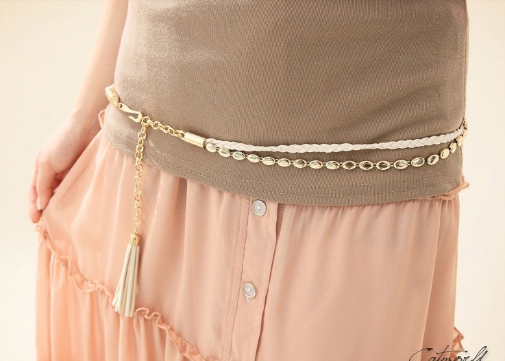 National trend double layer tassel imitation chamois knitted leather cord belt