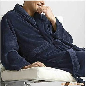 Navy blue men's bathrobe Men thickening coral fleece bathrobe belt bag lengthen lounge