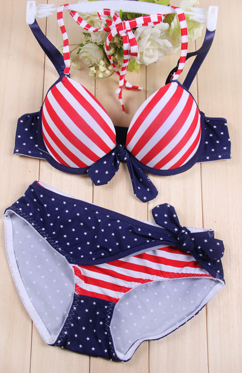 Navy style fashion personality american flag sexy halter-neck bikini underwear bra set