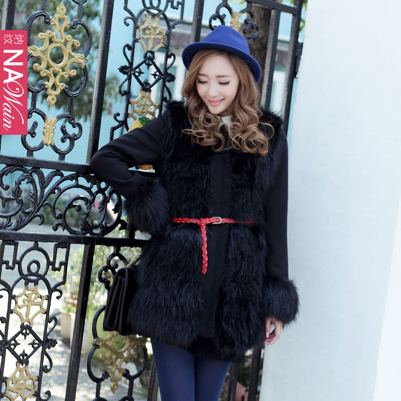 Nawain long-sleeve faux fur collar wool coat medium-long n41506o