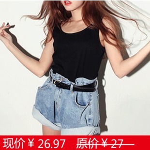 Nda single-shorts sty fashion vintage high waist denim shorts roll-up hem loose plus size female spring