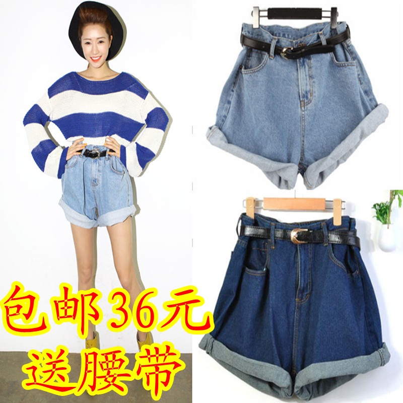 Nda single-shorts sty fashion vintage high waist denim shorts roll-up hem loose plus size female spring and summer