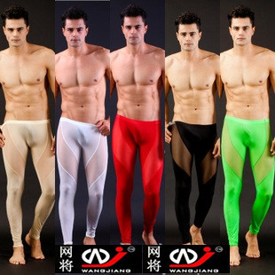 Net wj sexy male trousers gauze transparent tights long johns legging lounge pants