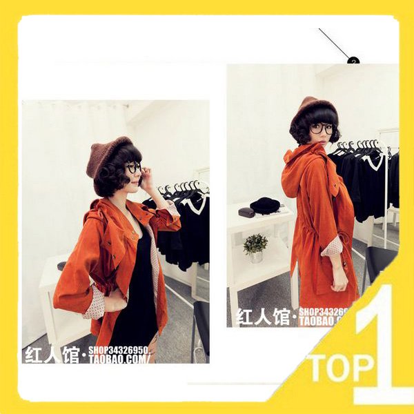 New 2012 fashion style casual slim women's trench wind coat big hooded collar long  frock