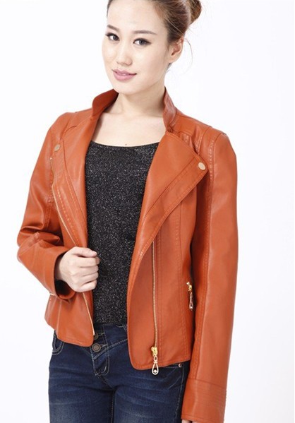 NEW 2012 Fashion Women High-grade sheepskin Inclined zipper leather jacket coat / L-4XL Free shipping !!!