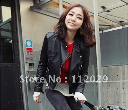 NEW! 2012 Free shipping Arrival Women's Faux Leather Jacket,PU Lapel Coat,Outerwear Zipper decoration