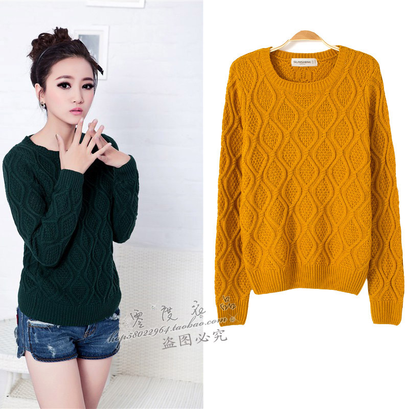 New 2013 autumn and winter candy color o-neck pullover nsutite shape long-sleeve vintage cute sweater women Free Shipping