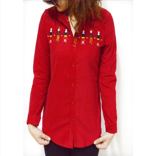 new 2013 spring candy color embroidery corduroy long-sleeve shirt