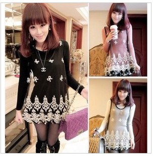 New 2013 spring exquisite bow lace shirt twinset sweater