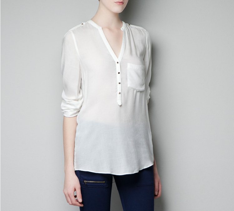 New! 2013 spring models pocket shirt women small collar shirt , three color selection Free shipping