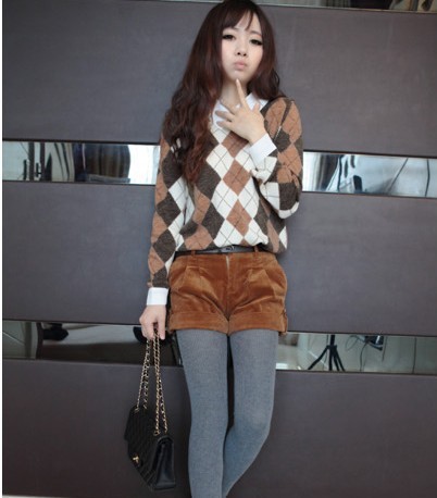 new 2013 spring new arrival british style turn-down collar brief rhombus basic shirt female 3