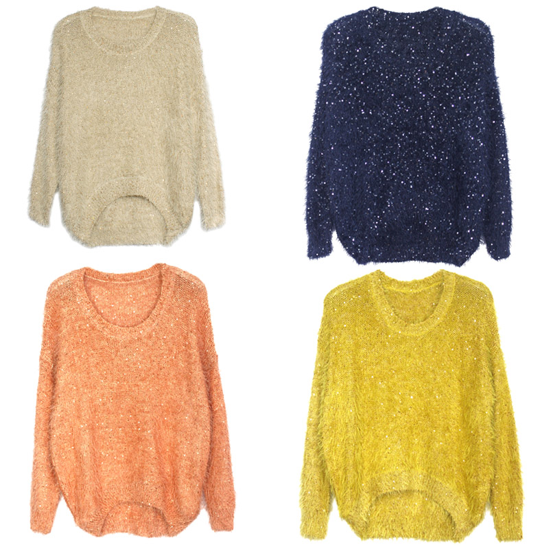 NEW! 2013 spring paillette sweater mohair tassel shaggier top pullover knitted sweater free shipping