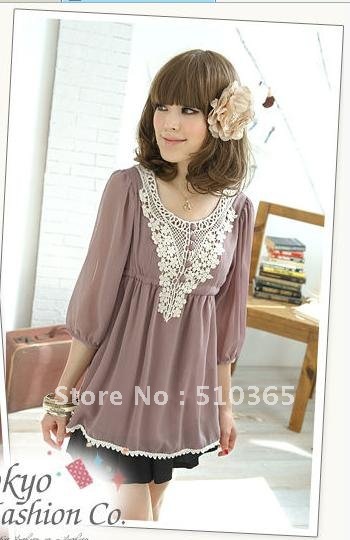 New 2013 summer free shipping lace round collar chiffon blouses women  871