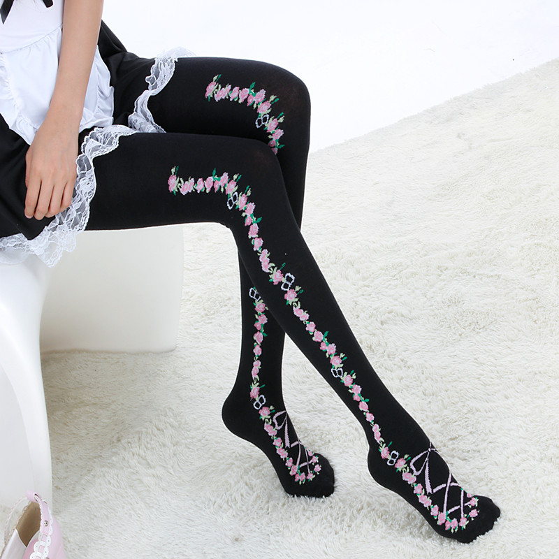 New 2013 wholesale Fashion pantyhose vintage rose pattern legs spring and autumn basic leggings women's cute tights