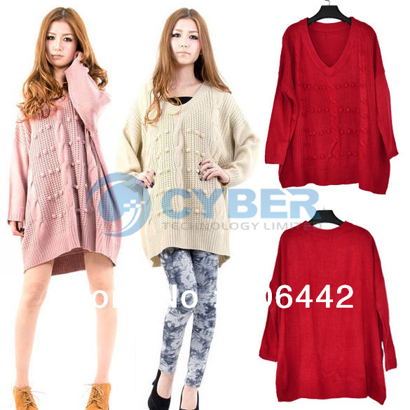 New 2013 Women's Sweater Korean Fashion Casual Long Sleeve Loose Knitted Batwing Sweater Outerwear Free Shipping 9475