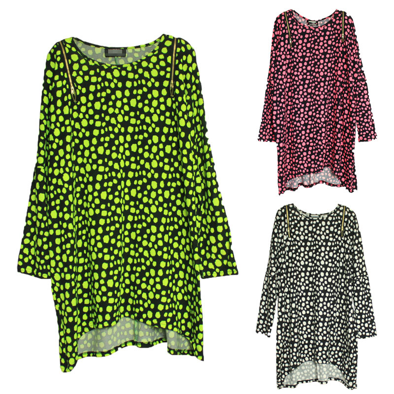 NEW! Acm fashion vintage neon color polka dot goths batwing sleeve irregular zipper neon one-piece dress free shipping