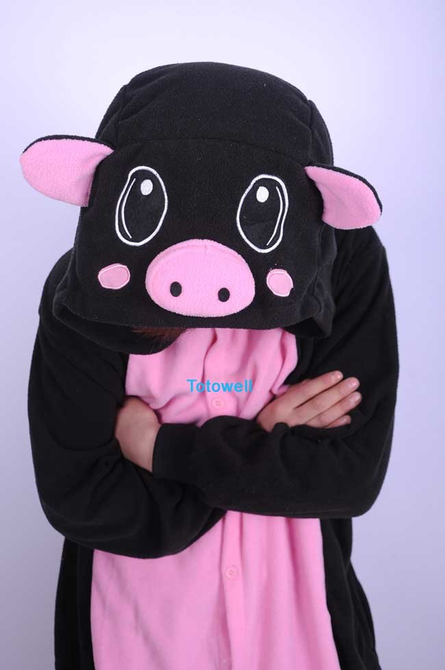 New Adult Animal Lovely Black Pig Pajamas Sleepsuit Onesie Sleepwear Unisex