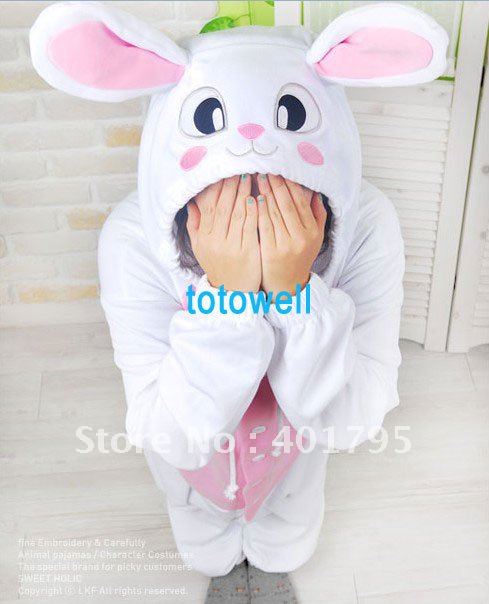 New Adult Animal White Rabbit Pajamas Sleepsuit Onesie Sleepwear Pyjamas Unisex