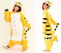 New Adult  Fleece Animal Tiger Pajamas Set Sleepsuit Onesie Sleepwear Pyjamas Unisex Yellow