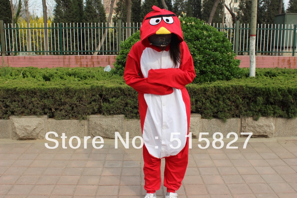 New Adult Unisex Fashion Fleece Animal Red Bird Pajamas Sleepsuit Cosplay Pyjamas Sleepwear Size S M L XL