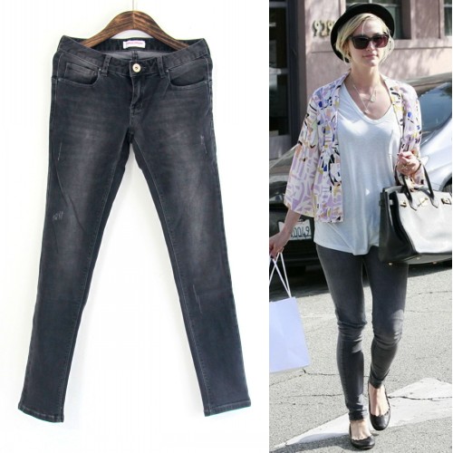 New and spring Cool rivet all-match elastic slim jeans skinny pencil pants black blue