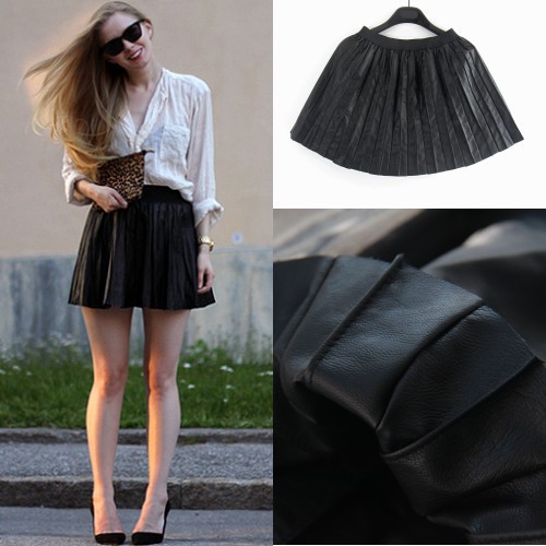 New and spring Magazine hot autumn and winter pleated leather short skirt bust skirt