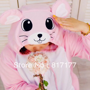 New Animal Mouse Costume KIGURUMI Pajamas Sleepcoat Home Clothes Cosplay Sleepwear Pink Mice