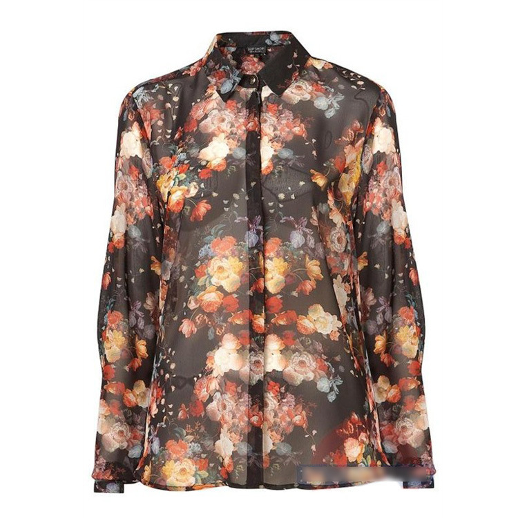 New Arrial 2013 Fashion Retro Style  Gorgeous Flora Printed turn down Collar Chiffon Blouse Shirt Size SML