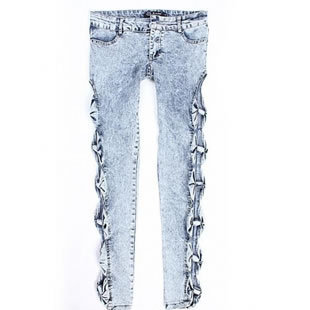 New Arrial Free shipping  2012 Vintage Ladies Side Bow Cutout  Denim Skinny Jeans Pants Jeggings