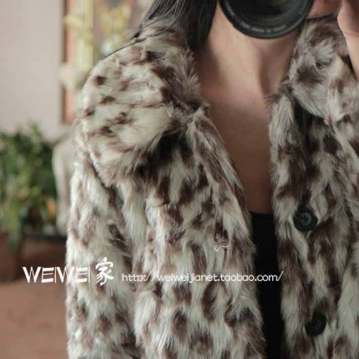 New arrival 0.69kg leopard print turn-down collar wool leather coat !