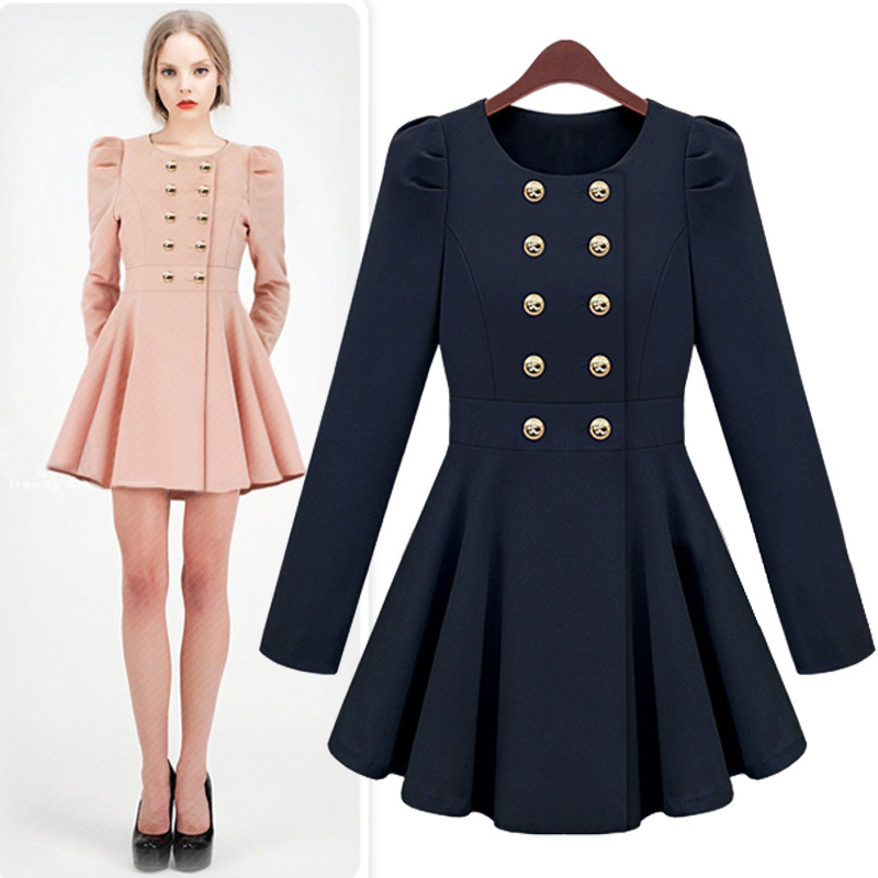 New arrival! [006] ladies' fashion o-neck skirt-type outerwear, winter woolen trench/ coats pink blue free shipping