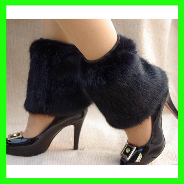 New Arrival 15cm(5.9")  Black Faux Mink Fur Leg Warmers Socks For Ladies/Women Retail/Wholesale 10pcs/Lot