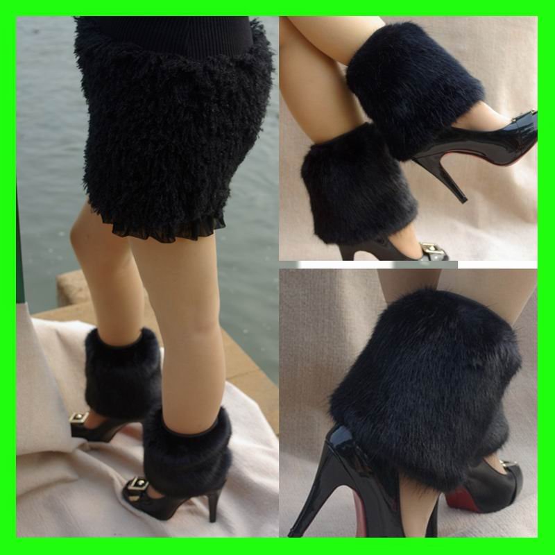 New Arrival 15cm(5.9")  Black Faux Mink Fur Leg Warmers Socks Wholesale 20pcs/Lot By EMS