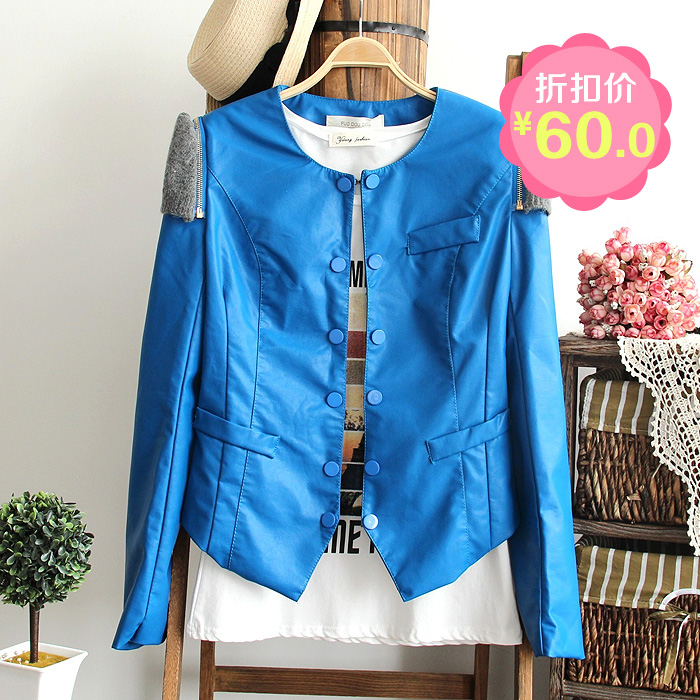 New arrival 1852 autumn women's 2012 gentlewomen double breasted slim long-sleeve short jacket leather clothing