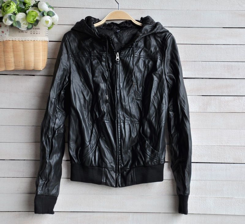 New arrival 2011 autumn fashion leather wash water with a hood slim leather clothing outerwear