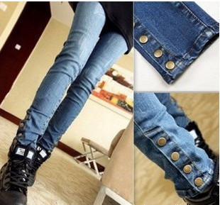 New Arrival 2011 trousers button slimming wearing white elastic pencil pants jeans for women pants Size:25-31 C082