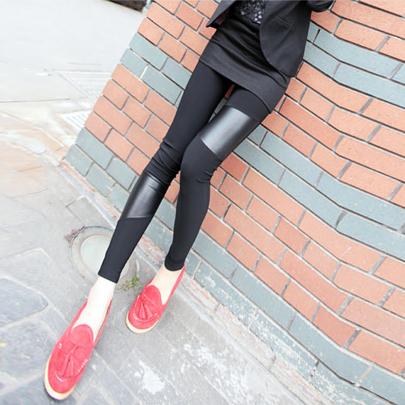 New arrival 2012 autumn and winter asymmetrical patchwork faux leather female skinny legging pants