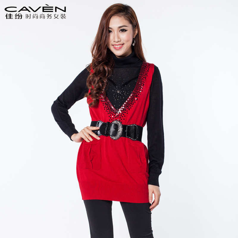 New arrival 2012 autumn and winter women sleeveless V-neck belt handmade beaded sweater 29327