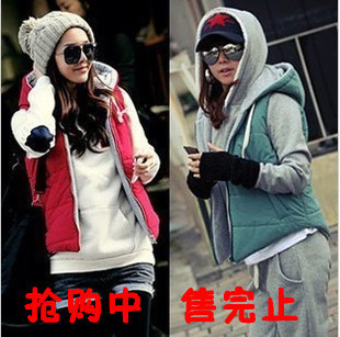 New arrival 2012 autumn and winter women solid color vest outerwear all-match zipper thickening hooded cotton vest