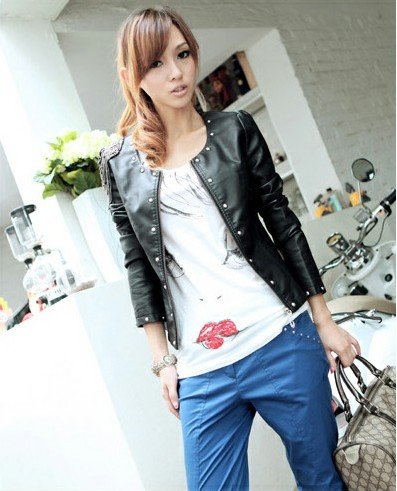 New arrival    2012 EUR  Autumn&winter Women trendy PU jacket long sleeves v-neck  Slim Leather Coat suitable for party