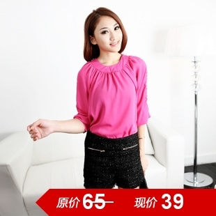 New arrival 2012 fashion plus size slim chiffon long-sleeve top strapless beading three-color female t-shirt basic shirt