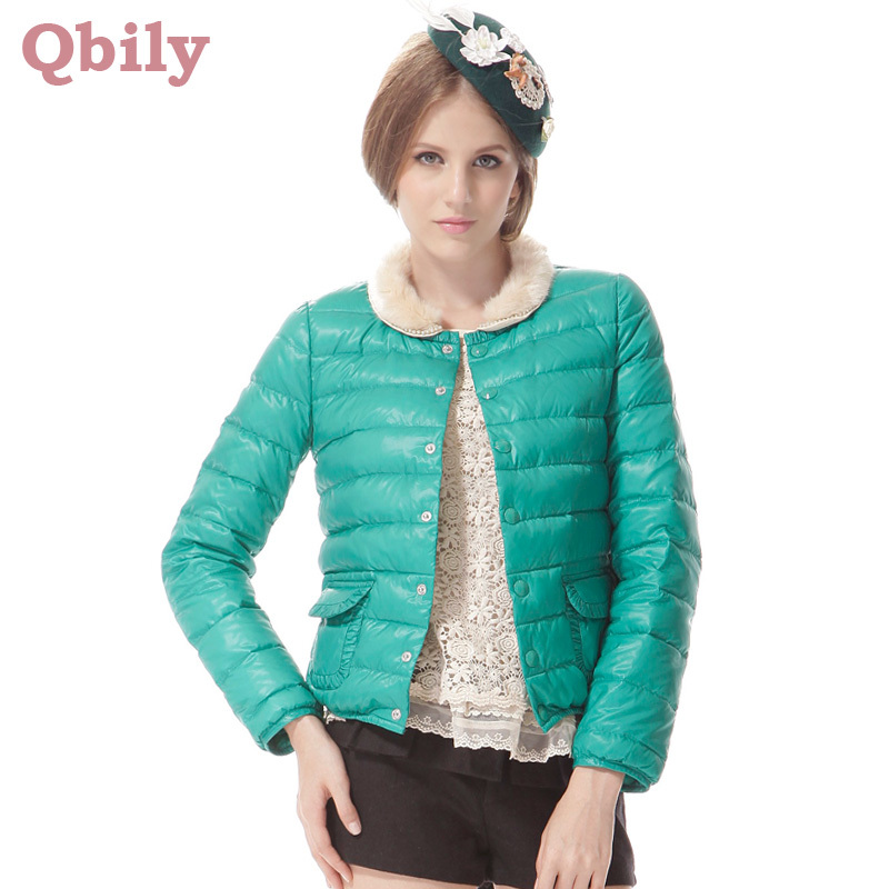 New arrival 2012 female winter thermal outerwear sweet doll fur collar long-sleeve patchwork thin down coat