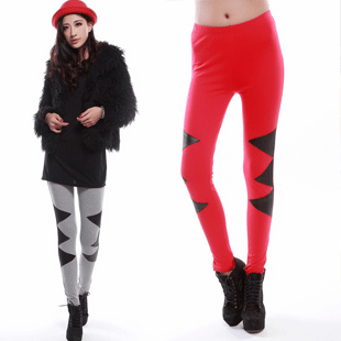 New arrival 2012 hot-selling all-match cotton legging leather patchwork women's legging free shipping