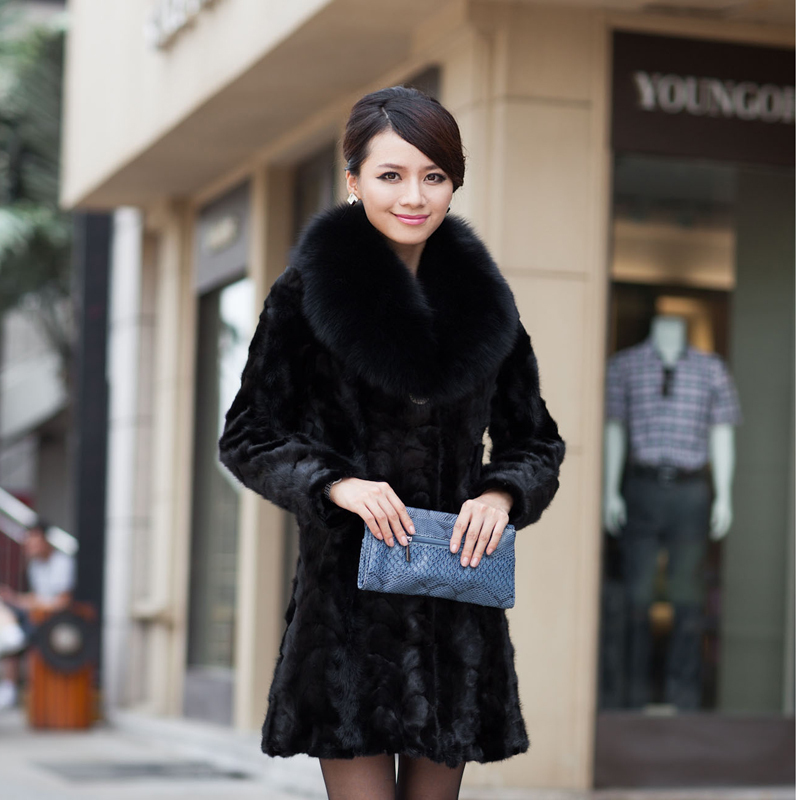 New arrival 2012 lady's mink fur coat with  fox fur collar winter clothes wholesale and retail