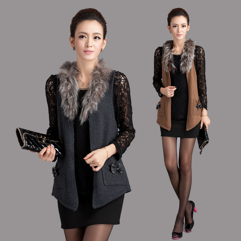 New arrival 2012 noble elegant all-match diamond-studded fur collar cashmere cardigan sweater thick needle