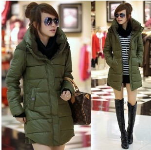 New arrival 2012 solid color medium-long long-sleeve hooded thickening wadded jacket outerwear down coat