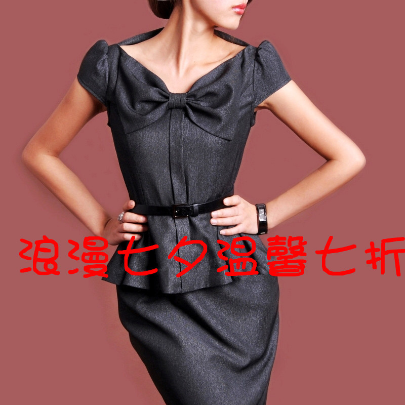 New arrival 2012 spring and autumn women's OL outfit bow slim one-piece dress fashion work wear